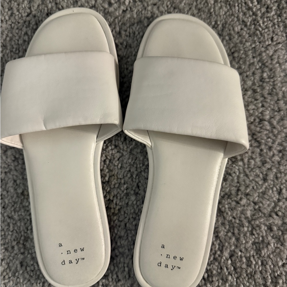 A New Day White Sandals Minimalist Slide Design